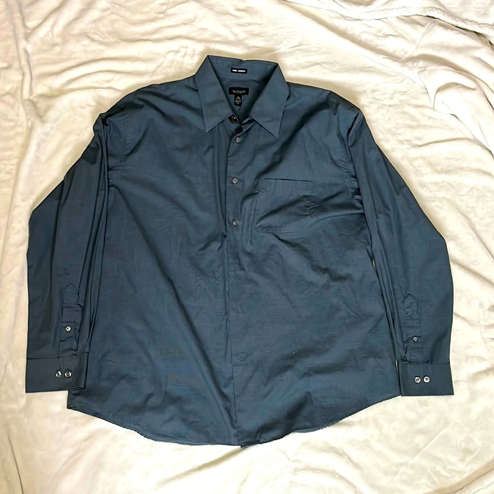 Mens Blue Grey Dress Shirt